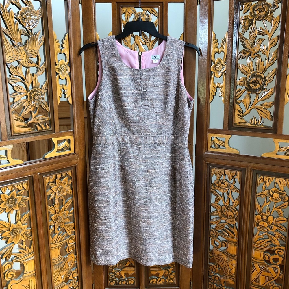 Worthington Pink Textured Sheath Dress Women Sz 16 Silver Sleeveless Zipper